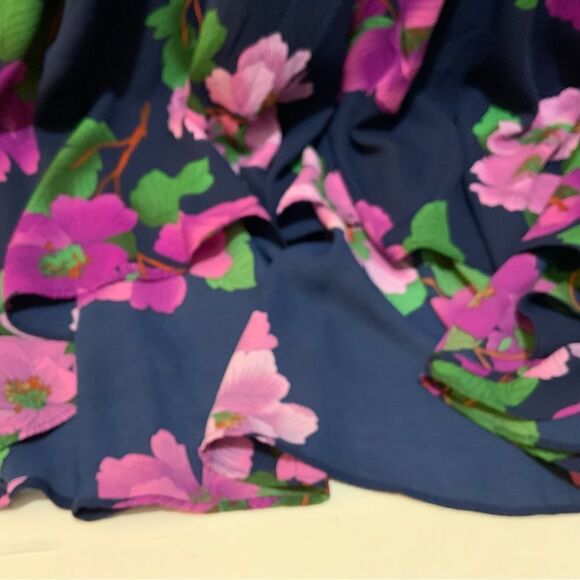 nanette Lepore Navy & Fuchsia Floral Cinched Midi Dress 10 Flowy NWT - Picture 6 of 16